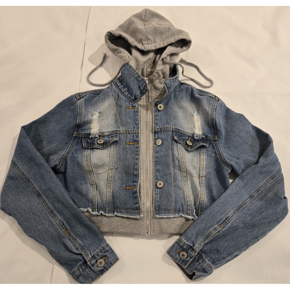 Love Tree Denim Juniors Cropped Hoodie‎ Full Zip Long Sleeve Size Small